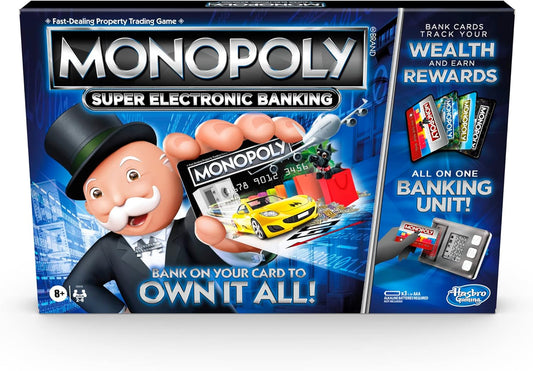 Hasbro Gaming Monopoly Super Electronic Banking Board Game, Electronic Banking Unit, Choose Your Rewards, Cashless Gameplay Tap Technology, for Ages 8 and Up
